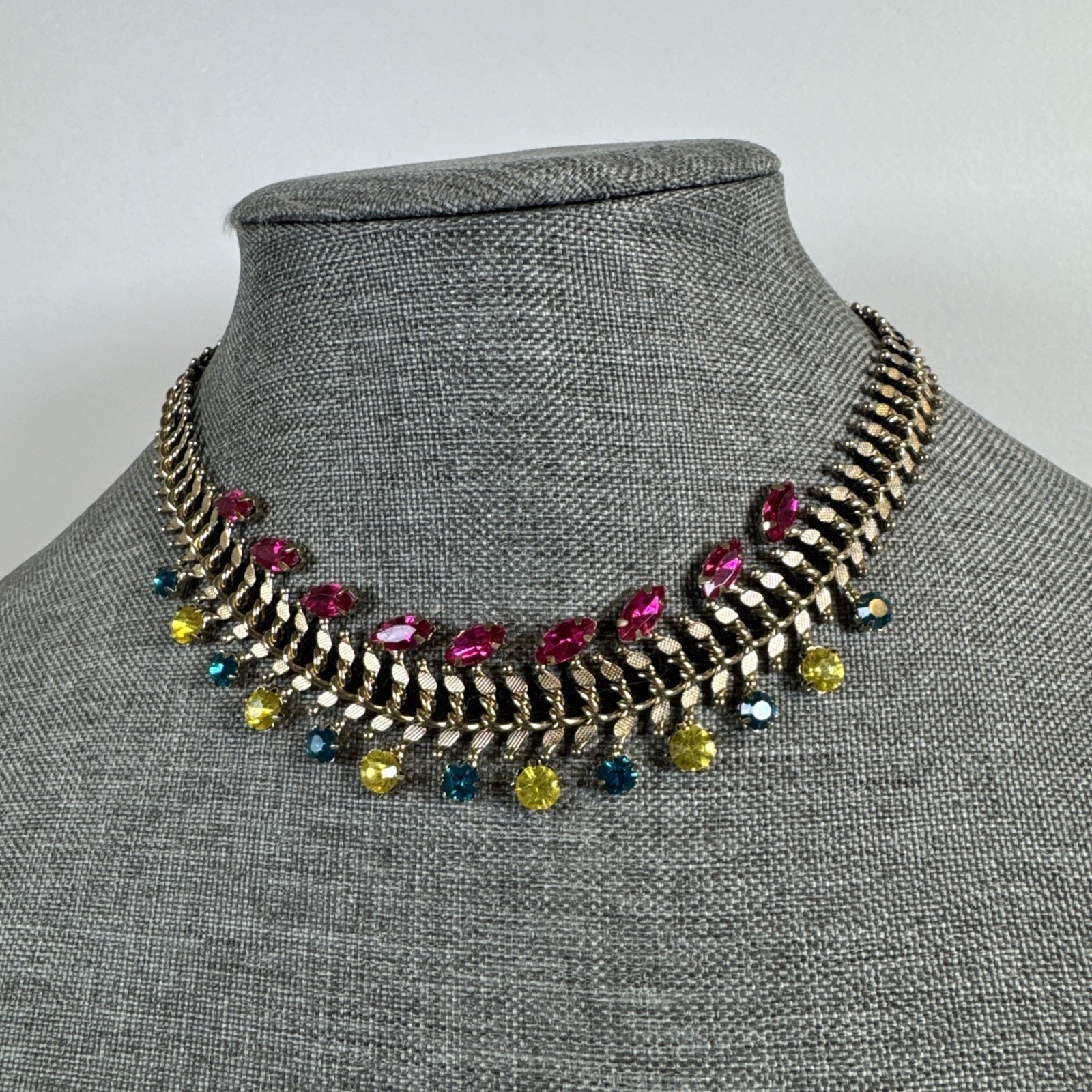 Gold Tone Multicolor Rhinestones Necklace 16